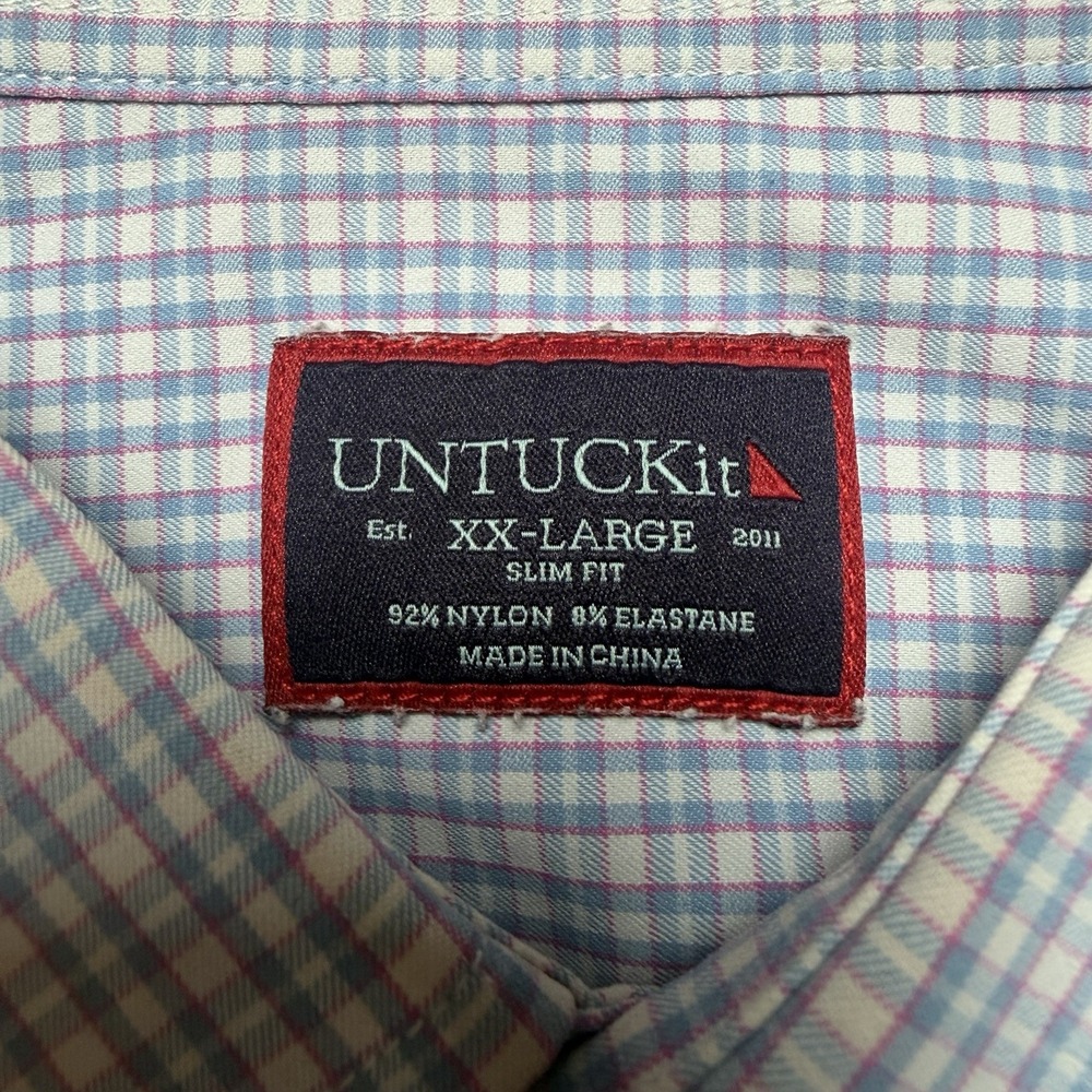UNTUCKit Shirt Men 2XL Blue Check Stretch Performance Button Up Business Casual - Picture 4 of 7